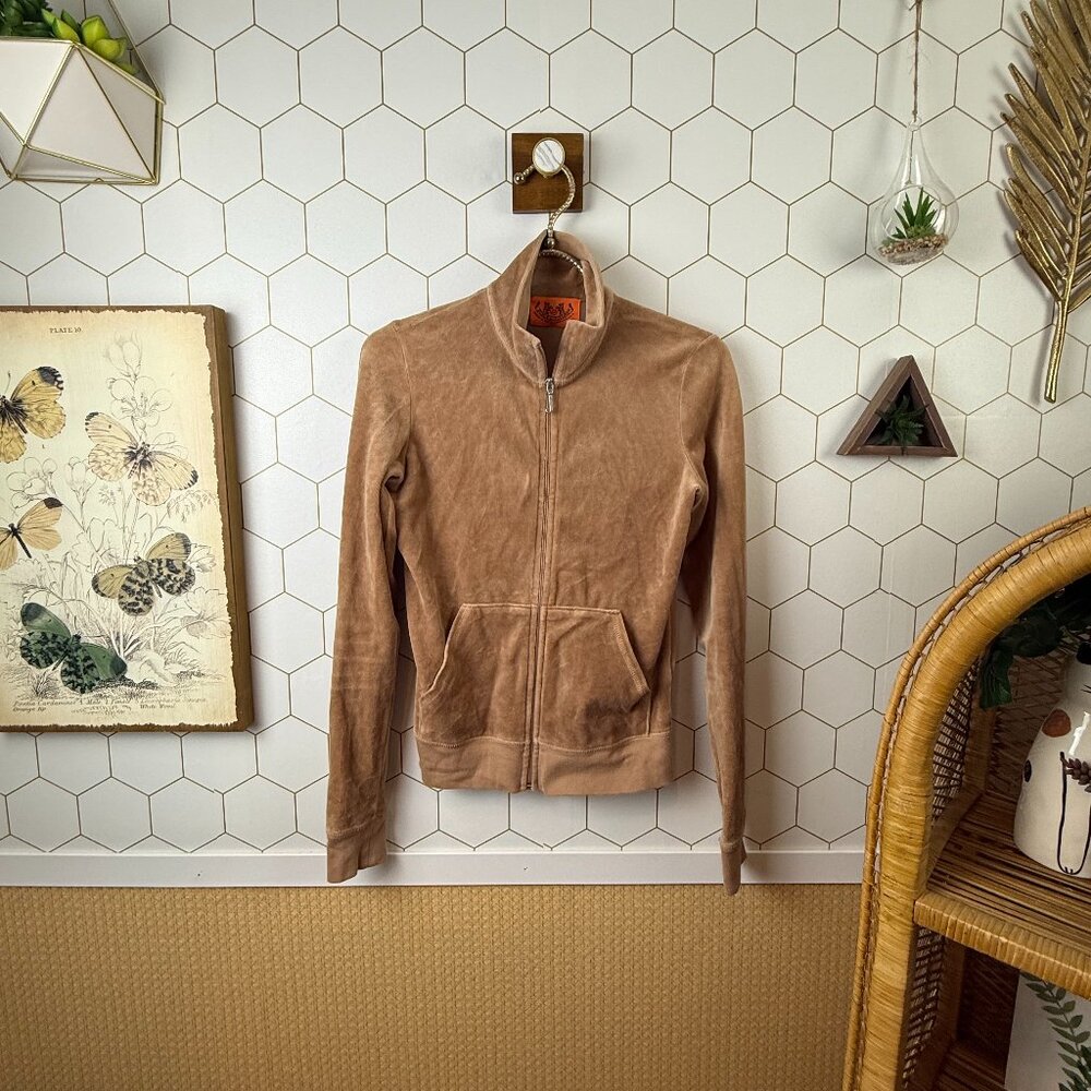 Juicy Couture Y2K Tan Velour Zip-Up Jacket – Size - Small